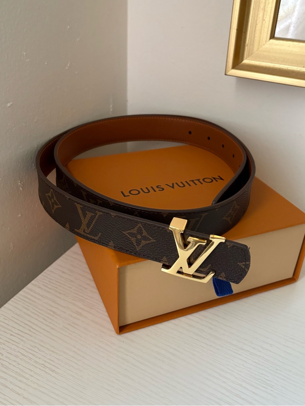 Louis Vuitton Brown Monogram Leather Belt with Gold LV Buckle - Picture 4 of 7